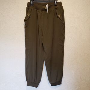 All in Favor Green Olive Joggers Cargo High Waisted Large Pants NWT